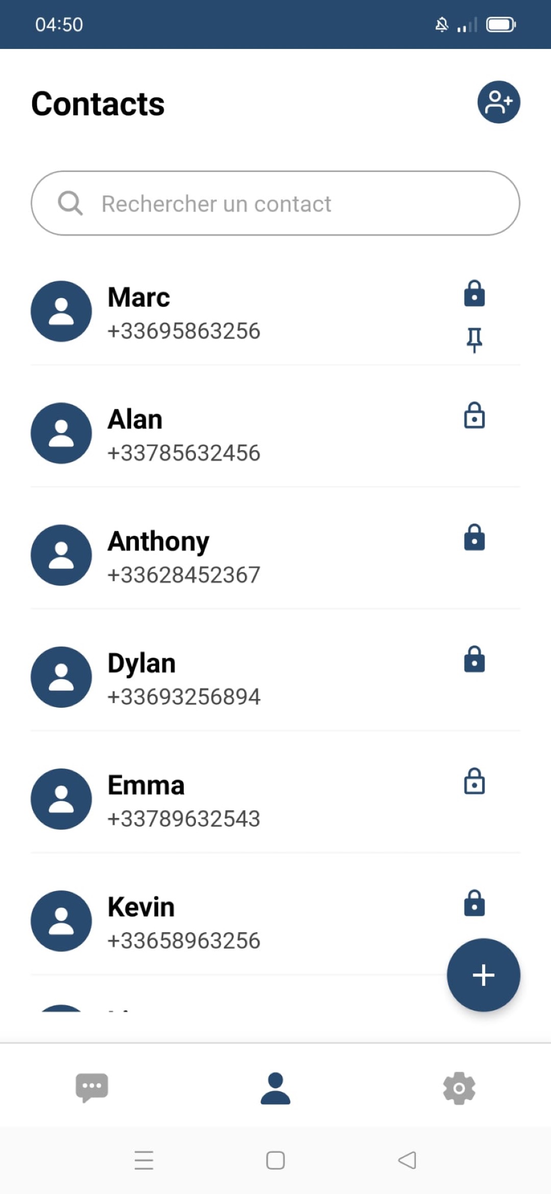 OV Message - Liste des contacts avec cadenas