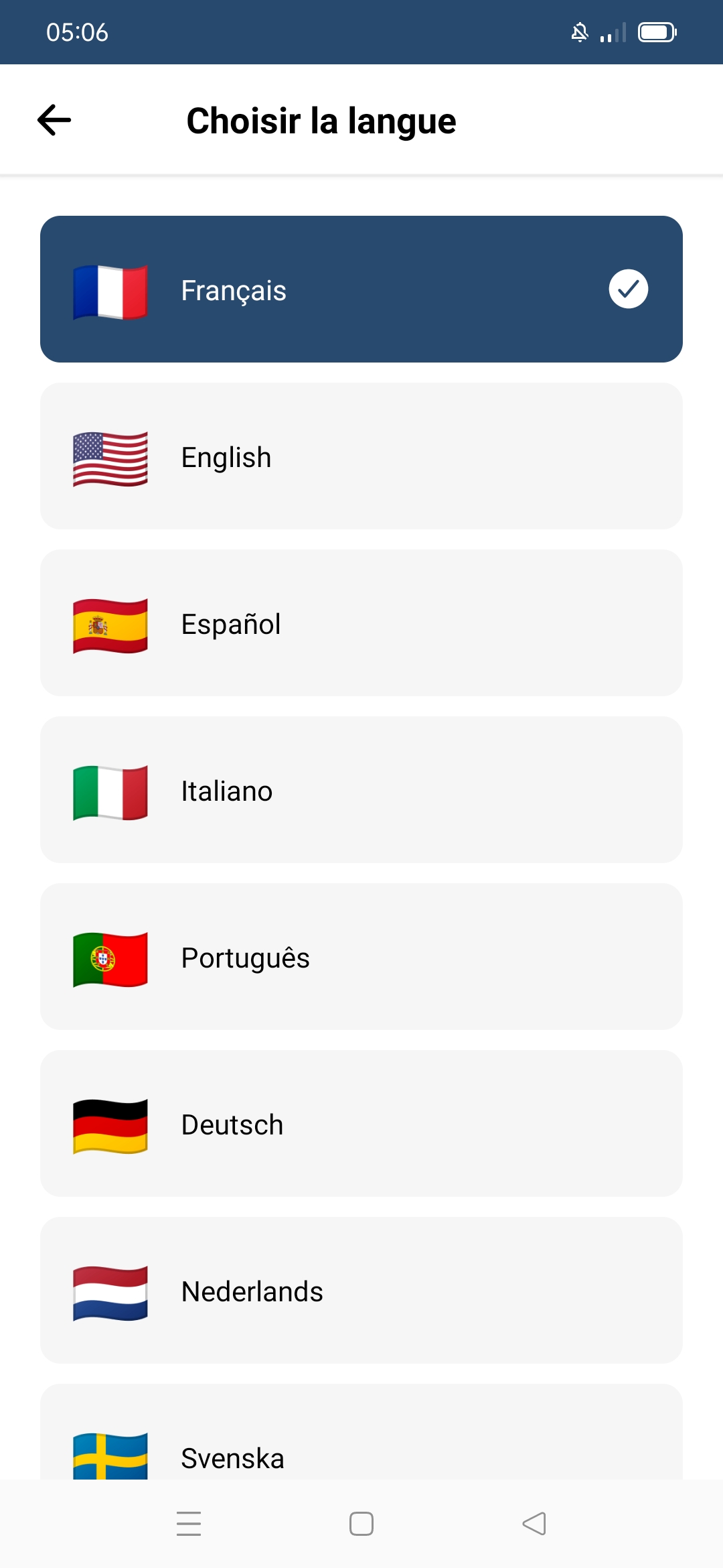 OV Message - Sélection de langue multilingue